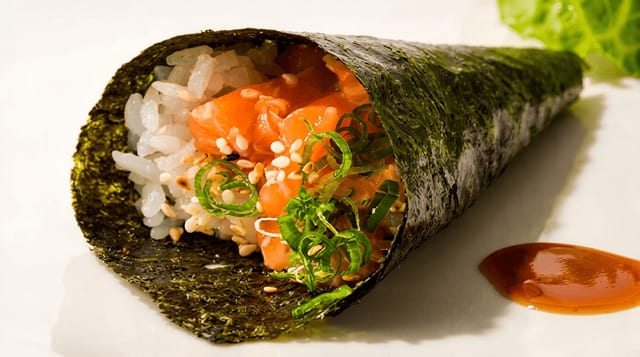 Spicy Salmon Hand Roll.